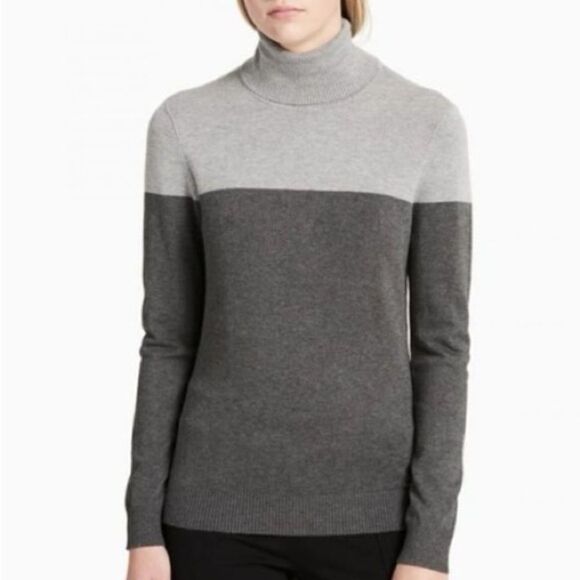 Calvin Klein two tone gray turtleneck long sleeve sweater - Picture 1 of 9